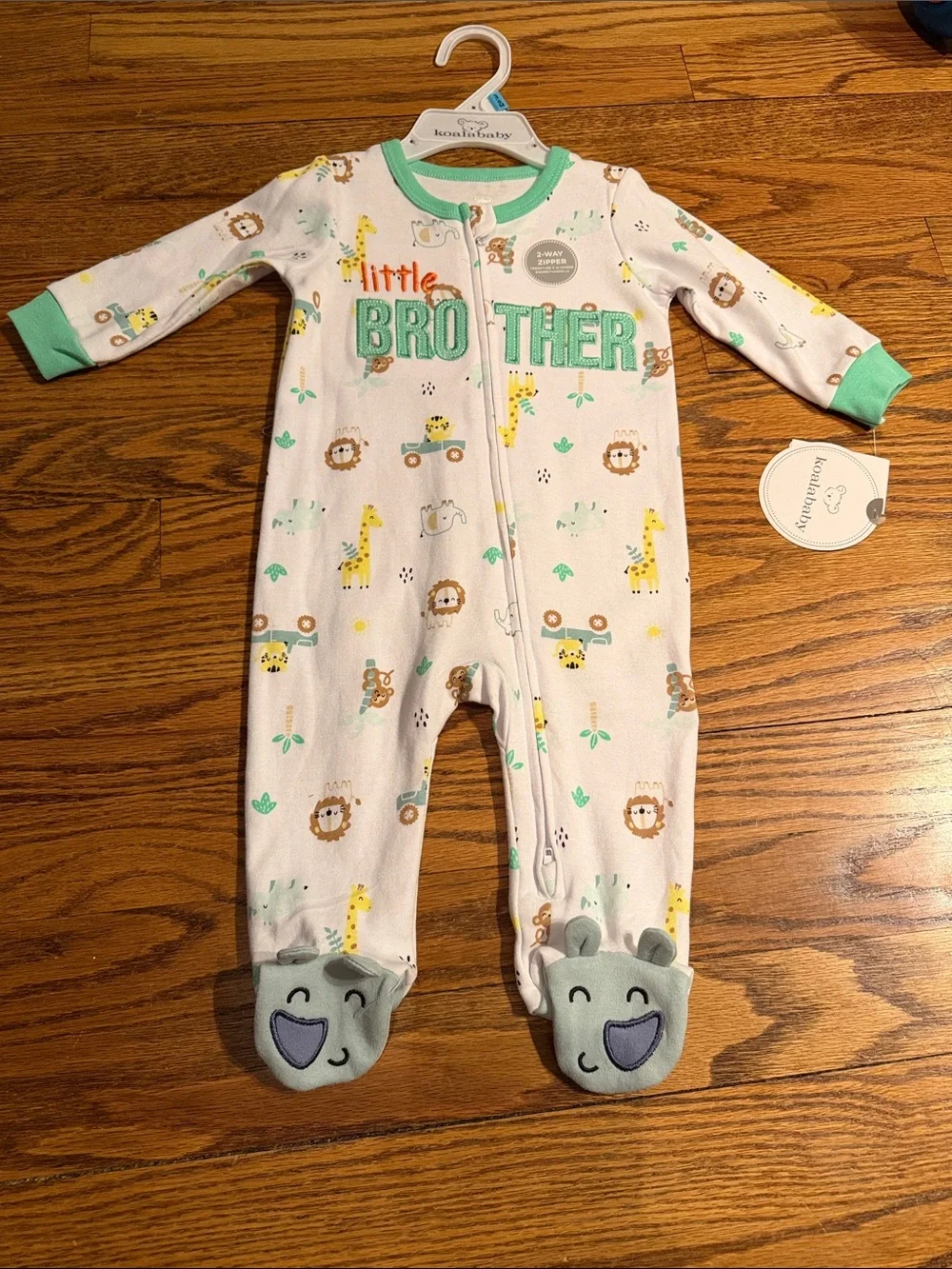 Little Brother Animal Print Footed One-Piece Pajama - Mint Accent